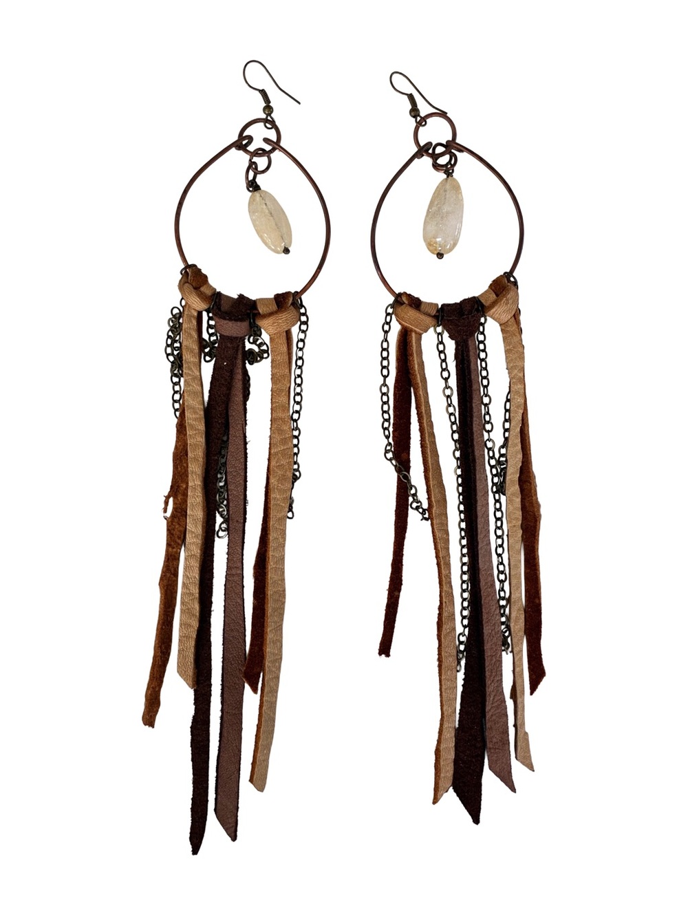 Handmade Leather & Gemstone Boho Dangle Earrings